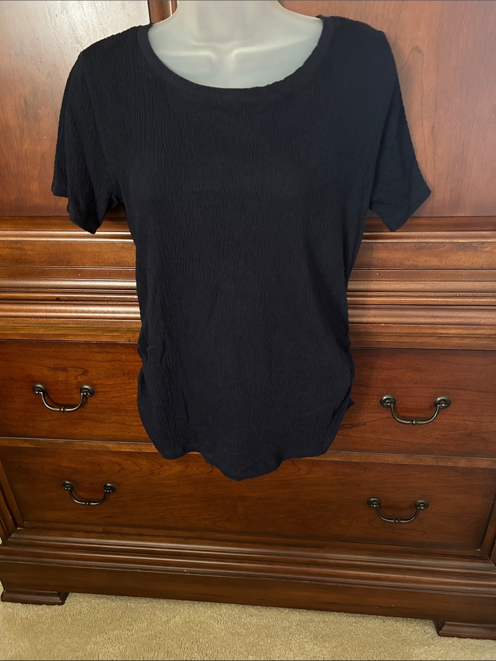 Talbots Navy Blue Short-Sleeve Scoop Neck Top w/Side Ruching